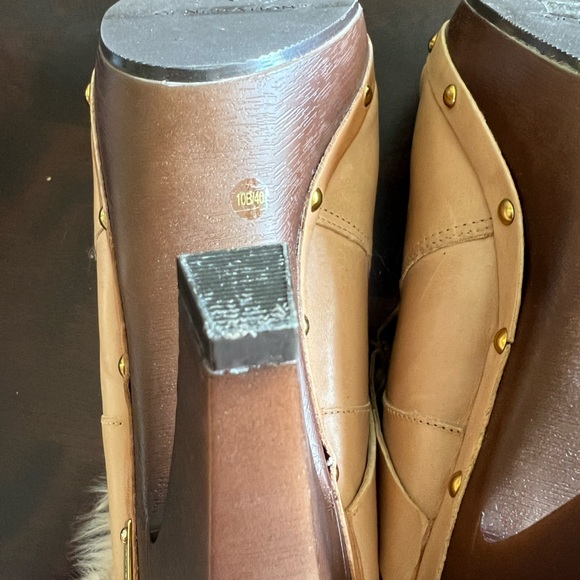 BCBGeneration Millard Tan 4 in Heel Mules with Faux Fur Trim And Buckle Size 10 - Picture 7 of 16